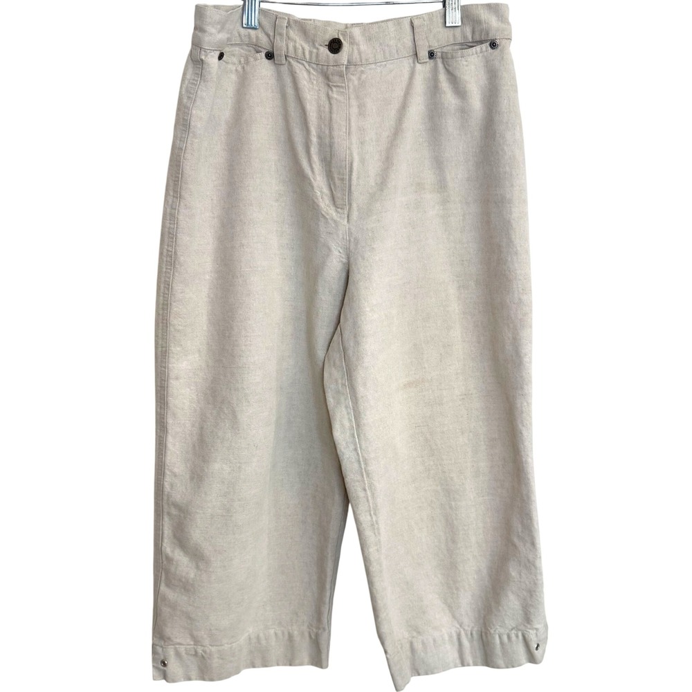 Coastal Boho Wide Leg Crop Pants Beige Linen Jones Wear Sport Pockets 10 *flaw